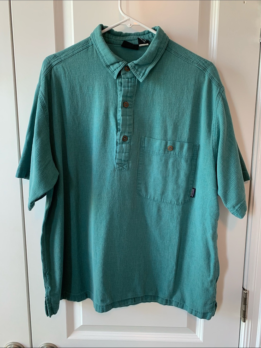 Patagonia Teal Short-Sleeve Henley Polo with Chest Pocket